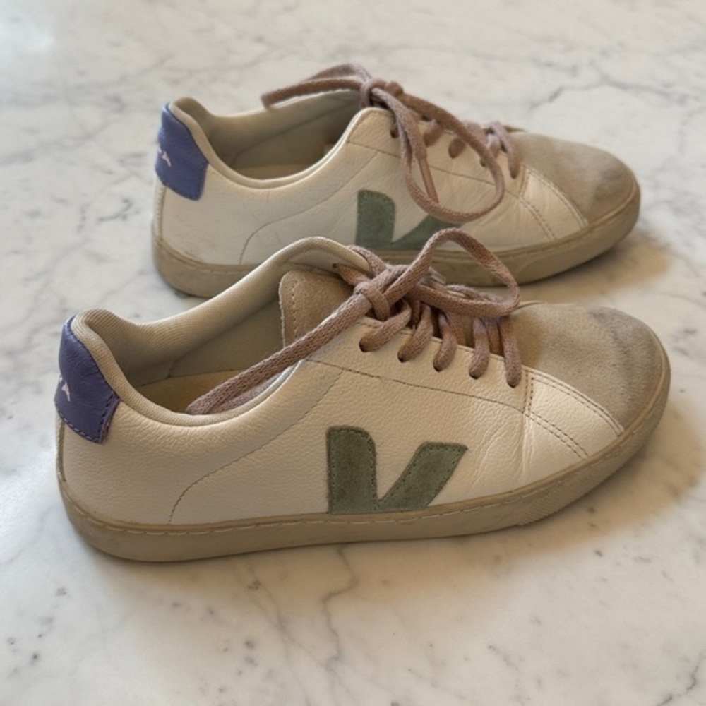Veja Esplar Kids Leather Sneakers Size 5 Youth White Matcha Lavender